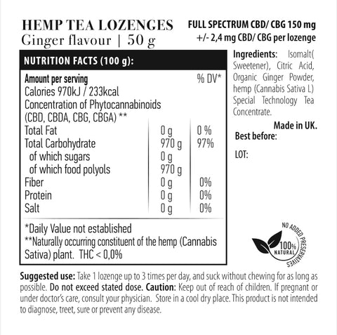 KONCENTRUOTOS KANAPIŲ ARBATOS PASTILĖS SU IMBIERU (SILPNESNĖS)